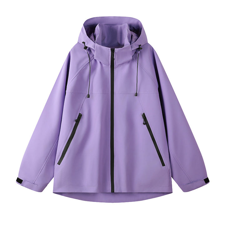 Technical jacket for women with adjustable hood and functional zip pockets Lune London