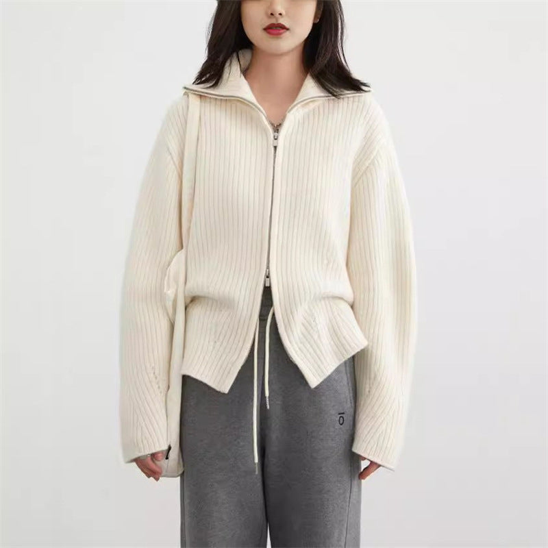 Cardigan décontracté pour femmes avec col montant et fermeture éclair Chic & Stil