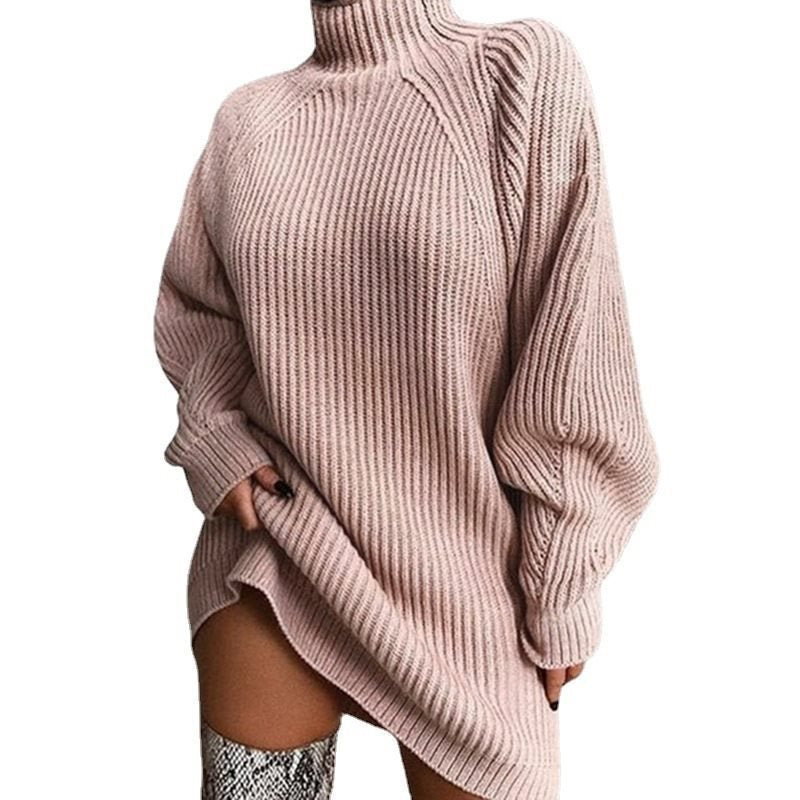 Oversized knitted sweater for women with a high collar and side slit Lune London