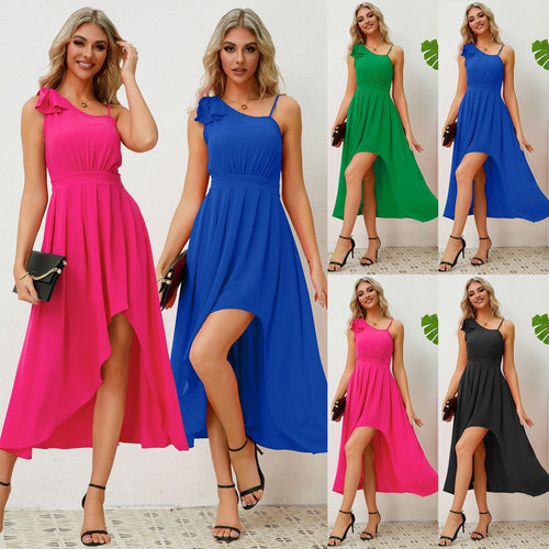 Asymmetrical maxi dress for women with shoulder detail and high slit Amarae