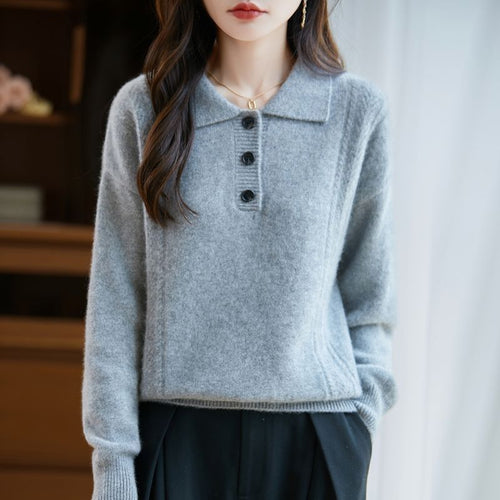 Pull style Koshiba pour femmes avec élégante patte de boutonnage Chic & Stil