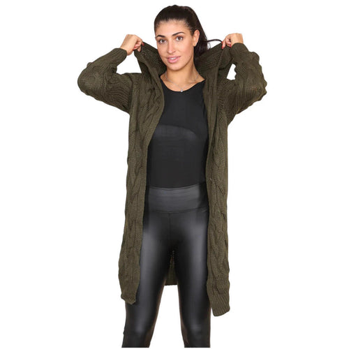 Women's knitted coat with hood and cable pattern Amarael