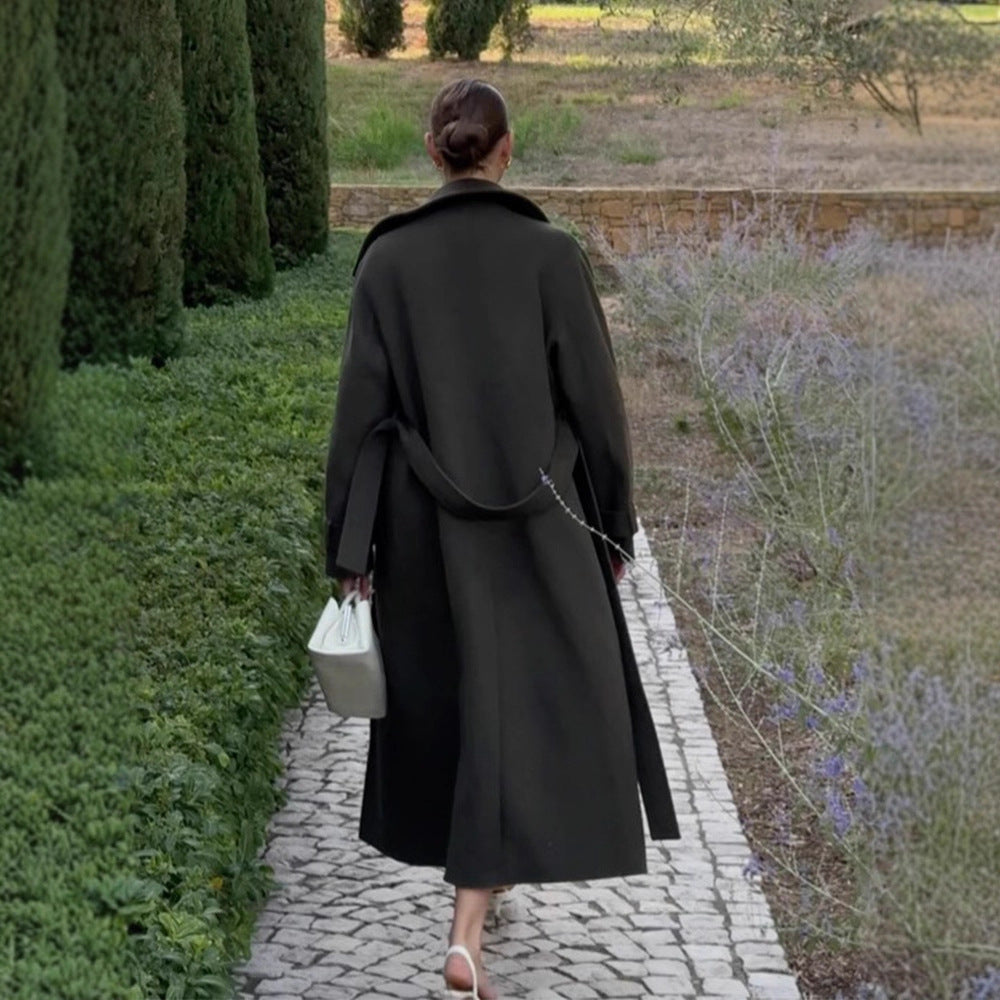 Women’s Maxi Length Wool Coat in Cocoon Cut with Voluminous Shawl Collar Amarae