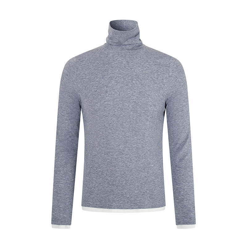 Men's Slim-Fit Turtleneck Fine Knit Shirt with Melange Jersey and Stretch Amarae