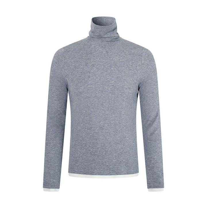 Men's Slim-Fit Turtleneck Fine Knit Shirt with Melange Jersey and Stretch Amarae