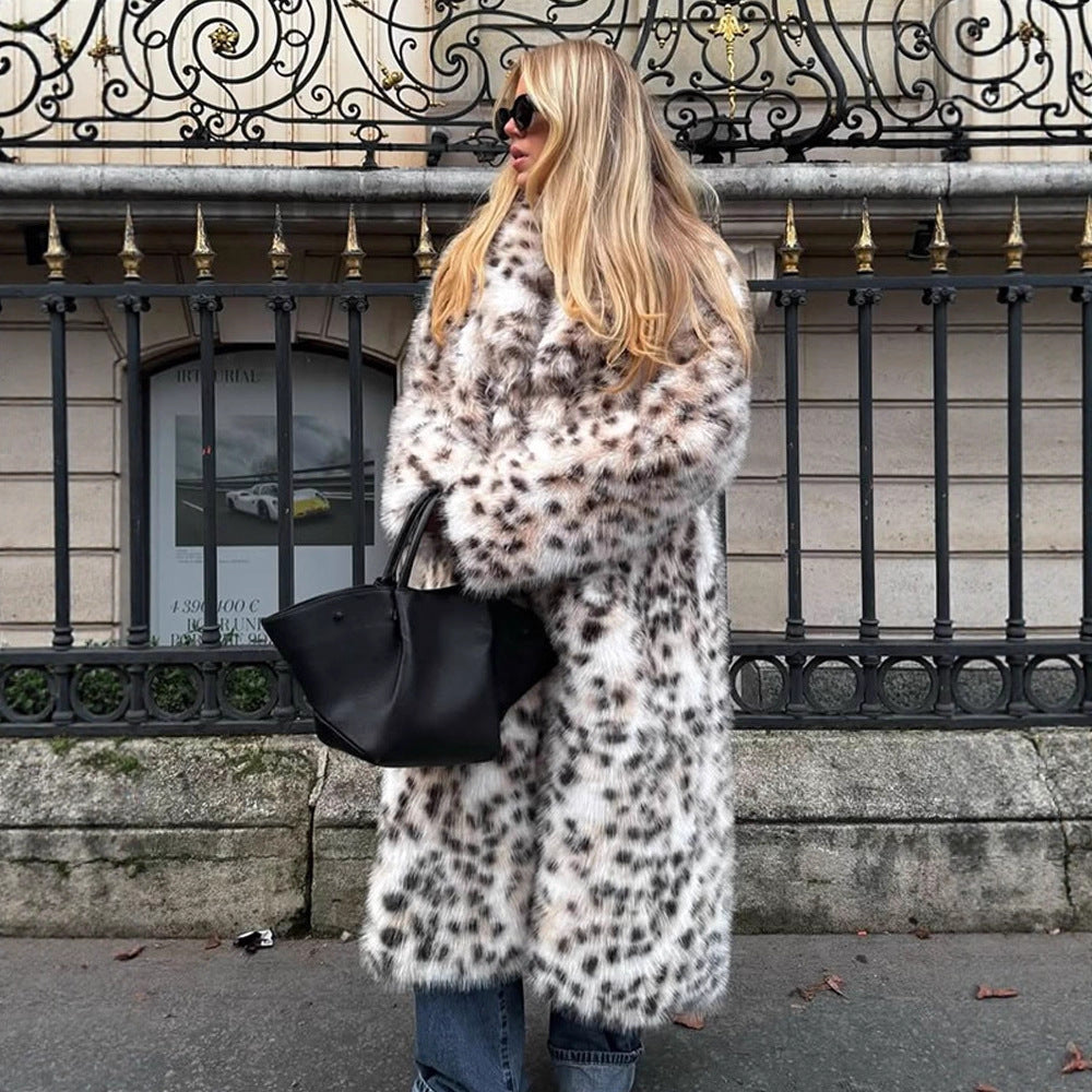 Women Longer Dotted Faux Fur Coat with Oversized Cut Amarae