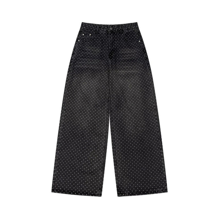 Women's High-Waist Wide Denim Culotte with Allover Polka Dot Pattern Amarae