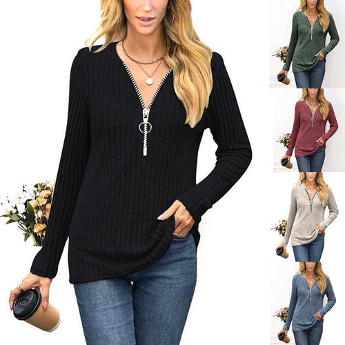 Women's sweater with high-quality zipper and fine rib design Chic and Stil