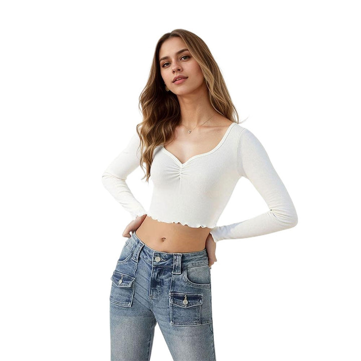 Chemise à manches longues cropped pour femmes avec ourlet volant joueur Chic & Stil