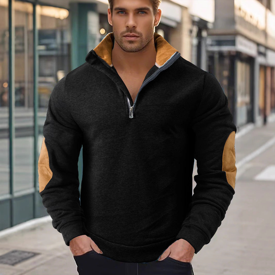 Men's sweatshirt with modern high collar and leather patches Amarae
