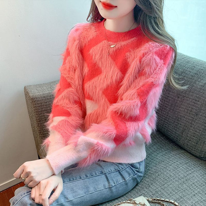 Sweater Femme Fluffy avec Motif Géométrique et Coupe Ample Chic & Stil