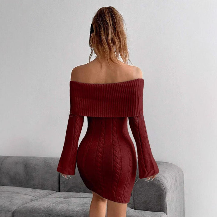 Women's Fitted Knitted Dress with Wide Neckline Lune London