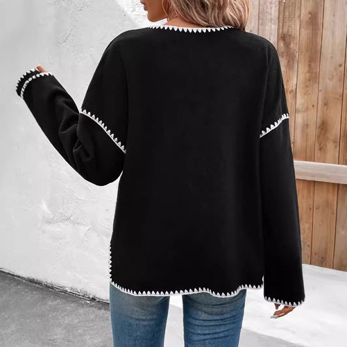 Fashion knitted jacket for women with decorative contrasting trim and large pockets Amarae