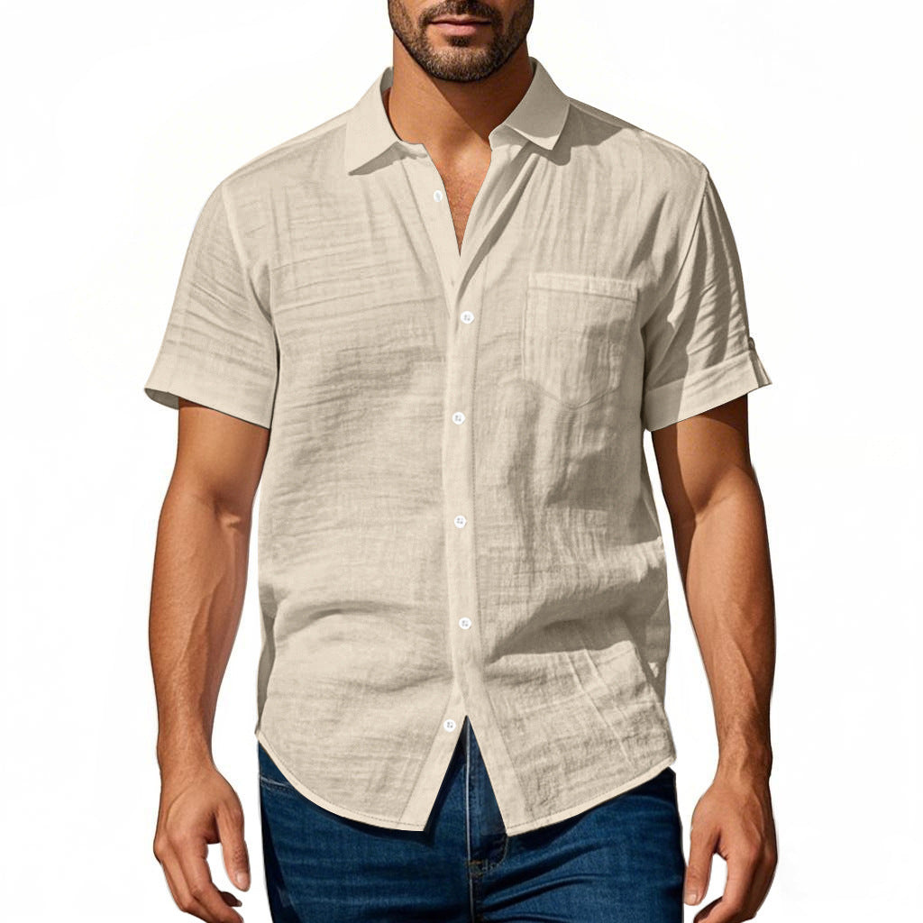 Short sleeve linen shirt for men with structured design and practical chest pocket Lune London