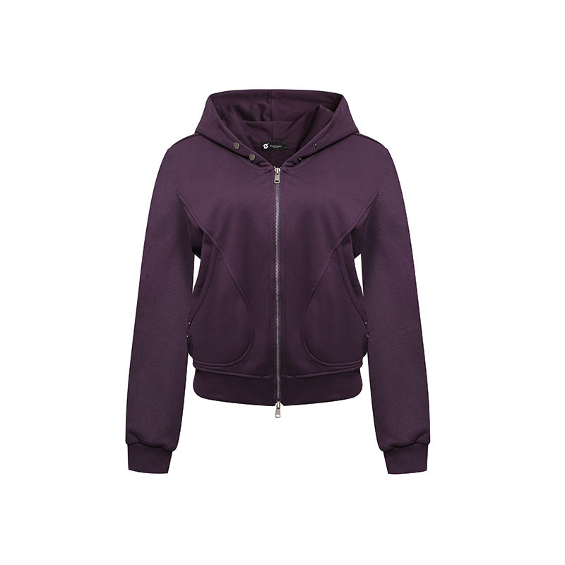 Women's Short Fitted Hoodie Sweat Jacket with Two-Way Zipper and Pockets Amarae