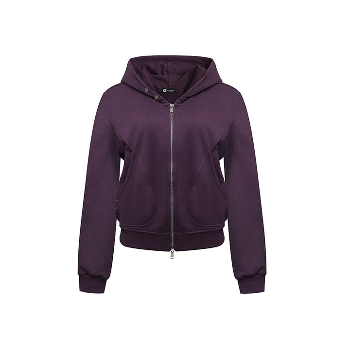 Women's Short Fitted Hoodie Sweat Jacket with Two-Way Zipper and Pockets Amarae
