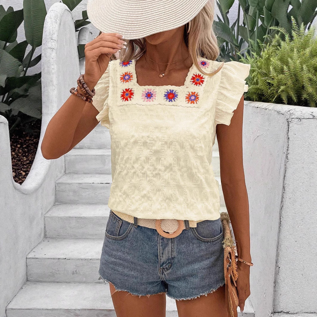 Women Embroidered Ruffle Blouse Lune London