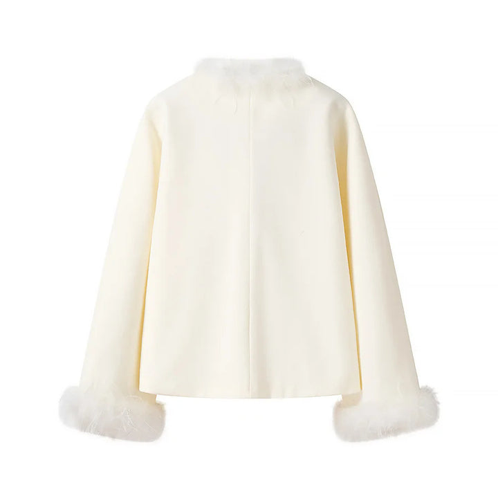 Elegant ladies wool jacket with plush collar and practical pockets Amarae