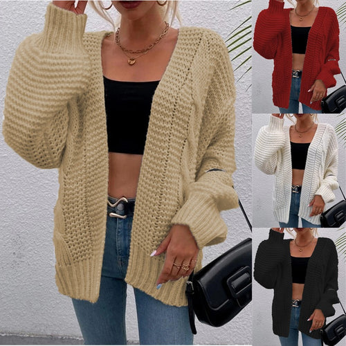 Thick knit cardigan for women with open pockets and oversized fit Amarae