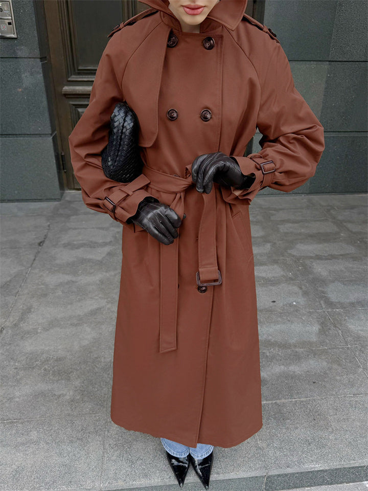 Women long cut water-repellent trench coat with high stand-up collar and waist belt Amarae