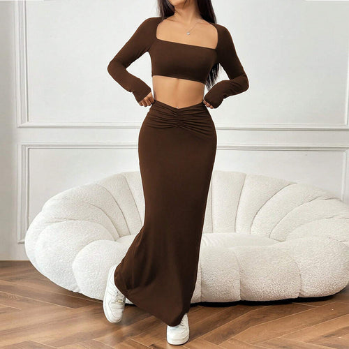 Chic & Stil Women's Ruffled Maxi Skirt and Crop Top Set