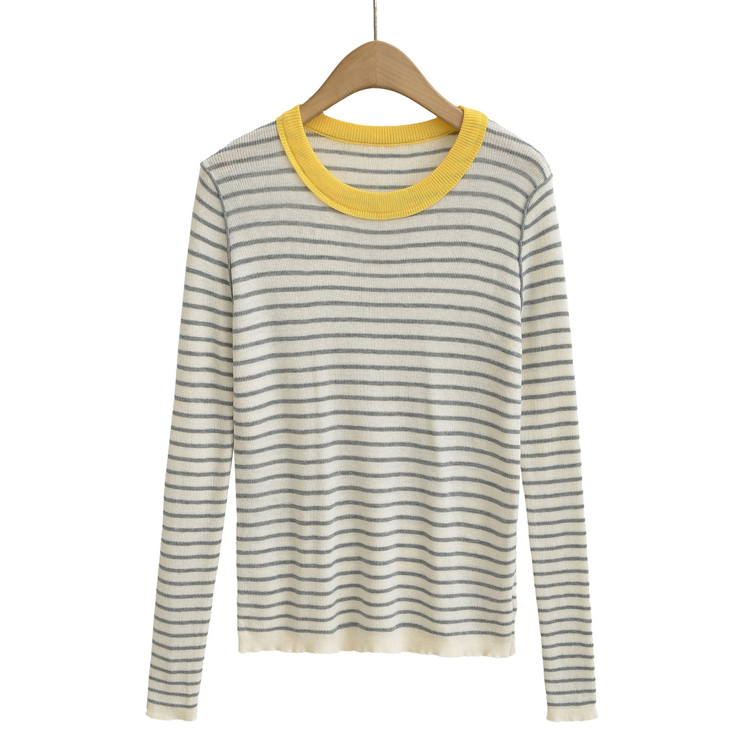 Long sleeve striped pullover for women with round neck Lune London