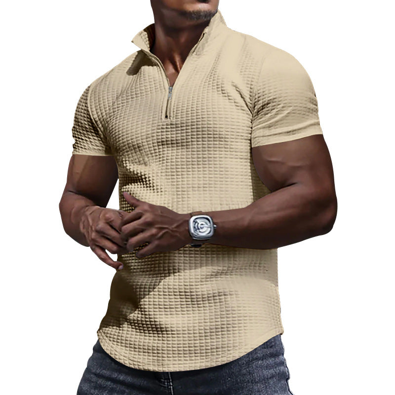 Functional short-sleeve shirt for men with modern stand-up collar and zipper Lune London