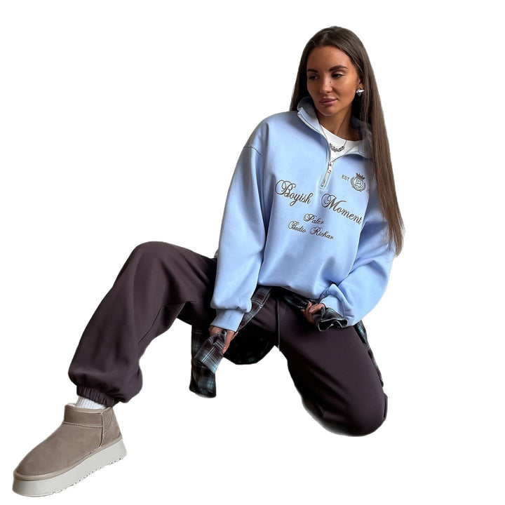 Women's sweatshirt with modern high collar and creative print Lune London