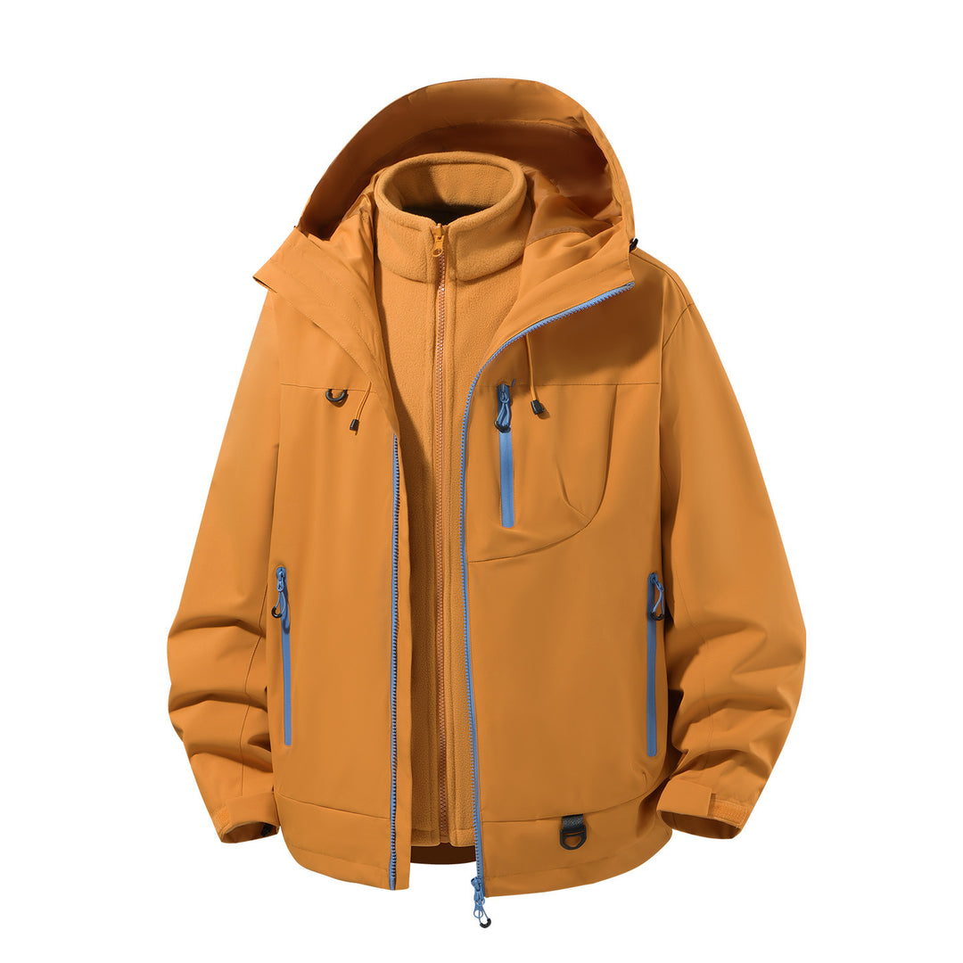 Men's two-piece waterproof softshell parka with removable fleece inner jacket, adjustable hood, and multifunctional pockets Amarae