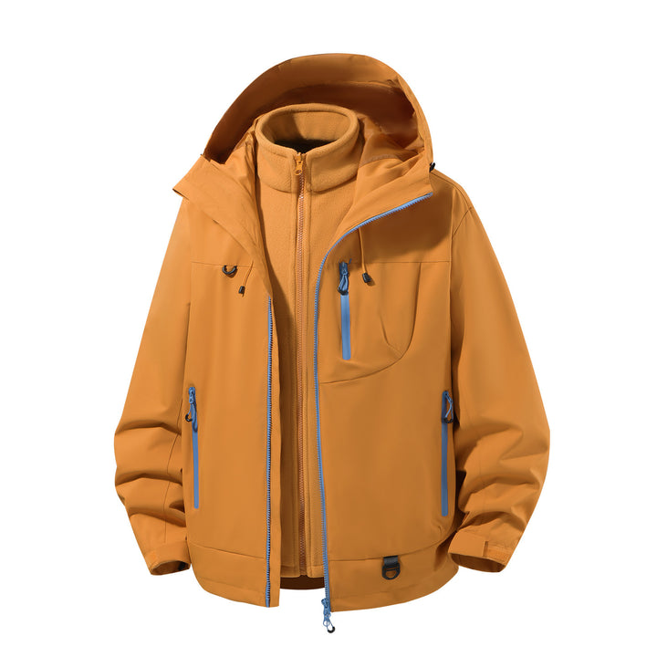 Men's two-piece waterproof softshell parka with removable fleece inner jacket, adjustable hood, and multifunctional pockets Amarae