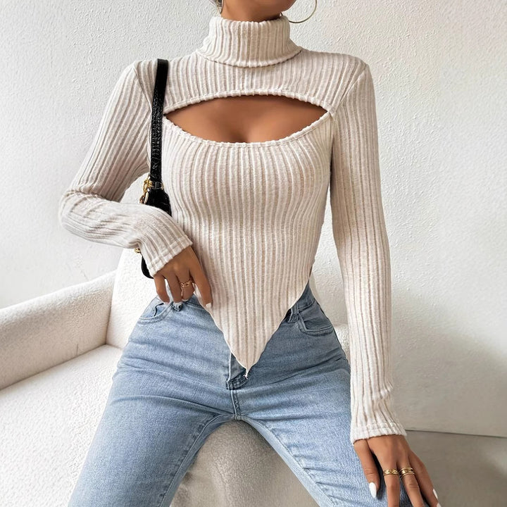 Body à manches longues pour femmes avec encolure asymétrique et texture côtelée Chic & Stil