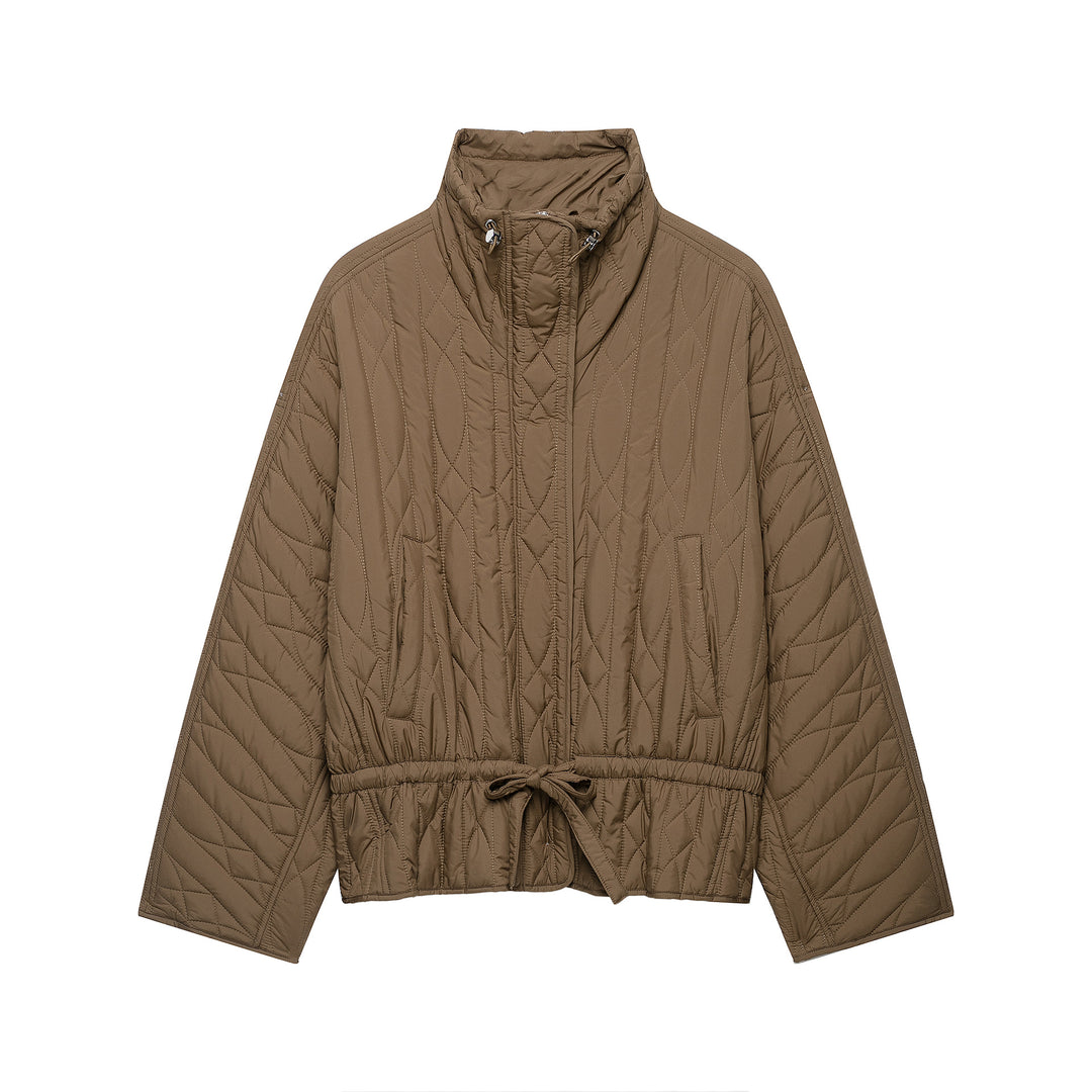Women's short padded jacket with high stand collar, drawstring waist and oversized sleeves Amarae