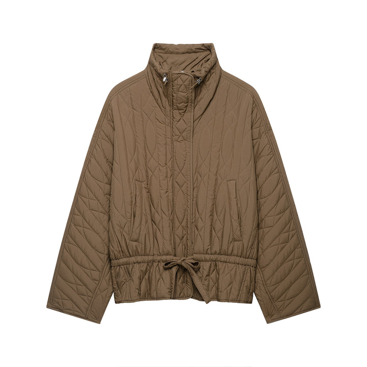 Women's short padded jacket with high stand collar, drawstring waist and oversized sleeves Amarae