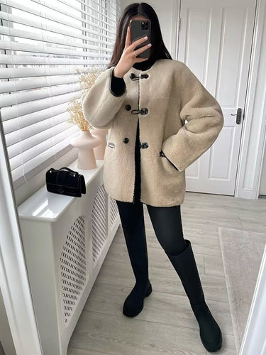 Ladies Soft Plush Clothing with Button Closure and Practical Pockets Amarae