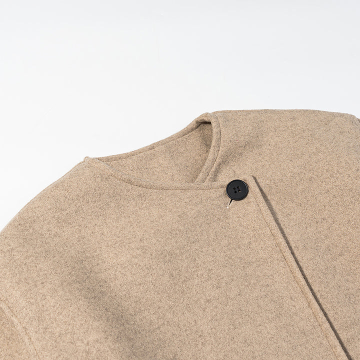 Women's short-cut boxy wool blend blazer with asymmetrical button placket Amarae