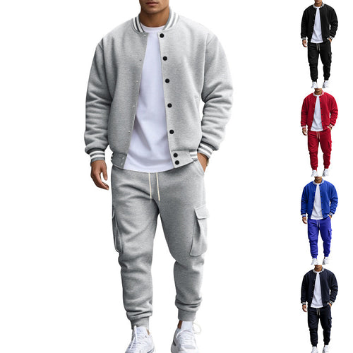 Sport leisure suit for men with striped collar and practical pockets Amarae