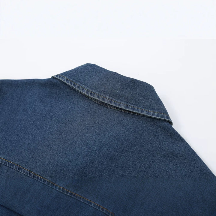 Women's Short Sleeve Denim Shirt Dress with Full Button Placket and Chest Flap Pockets Amarae