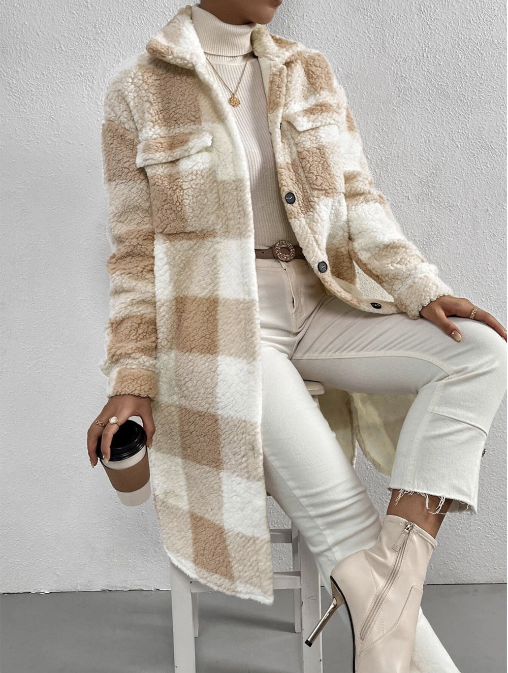 Ladies Cozy Checked Coat Lune London