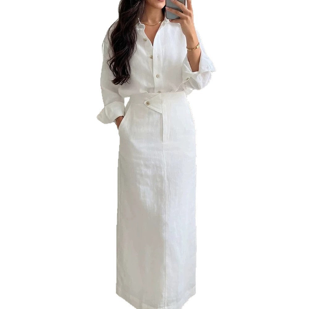 Women's Two-Piece Linen Set with Oversized Shirt and Fitted Maxi Skirt Amarae
