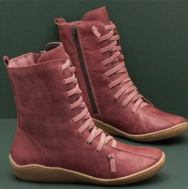 High shaft leather boots for women with breathable laces Lune London
