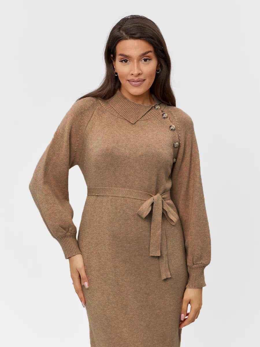Robe en tricot élégante pour femme avec ceinture de tailleur et détails de boutons à la mode Chic & Stil