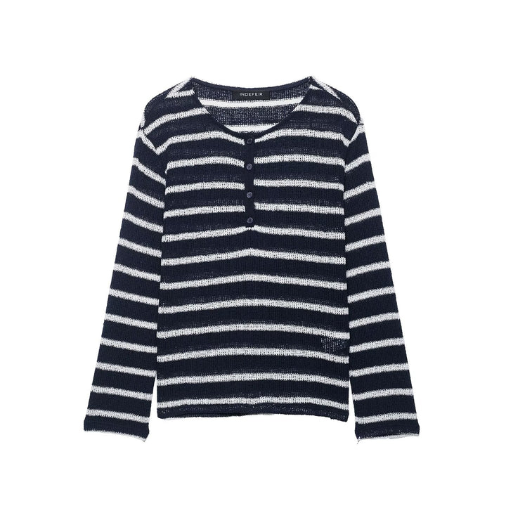 Women's striped sweater with button placket and lightweight textured knit Amarae