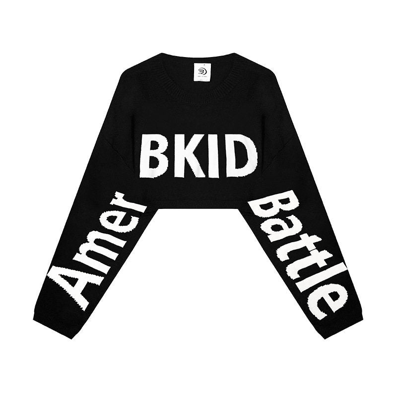 Women's Cropped Knit Sweater with Wide Raglan Sleeves and Statement Print Amarae