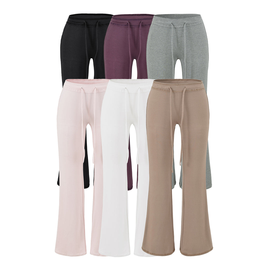 Women's Flowing Jersey Pants with High Waist, Drawstring and Flared Leg Amarae