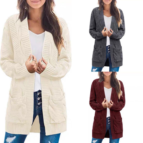 Cardigan en tricot épais pour femmes avec poches et aspect de point texturé Chic & Stil