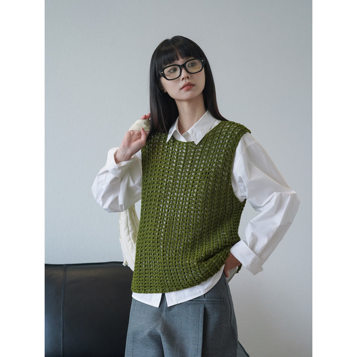 Women Crocheted Chunky Knit Vest in Layering Style made of Cotton Blend Amarae