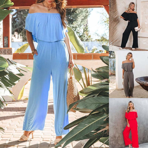 Off-shoulder jumpsuit for women with wide legs and elastic waist Amarae