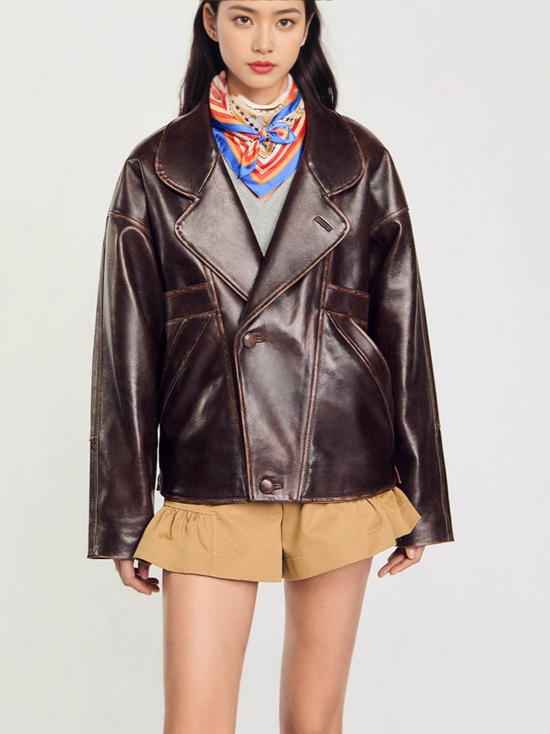 Faux leather jacket for women in a casual style with practical pockets and elegant lapels Lune London
