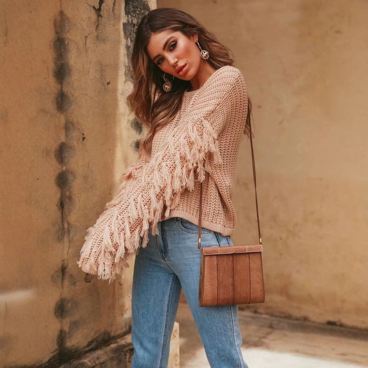 Pull en maille épaisse pour femmes avec des manches à franges Chic & Stil