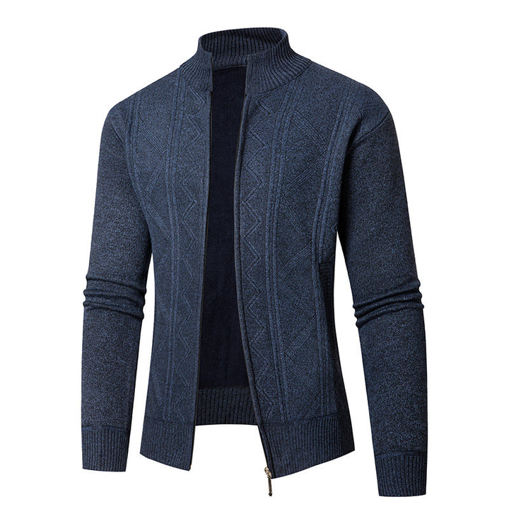 Men's knitted jacket with a structured braid design and a high collar Lune London